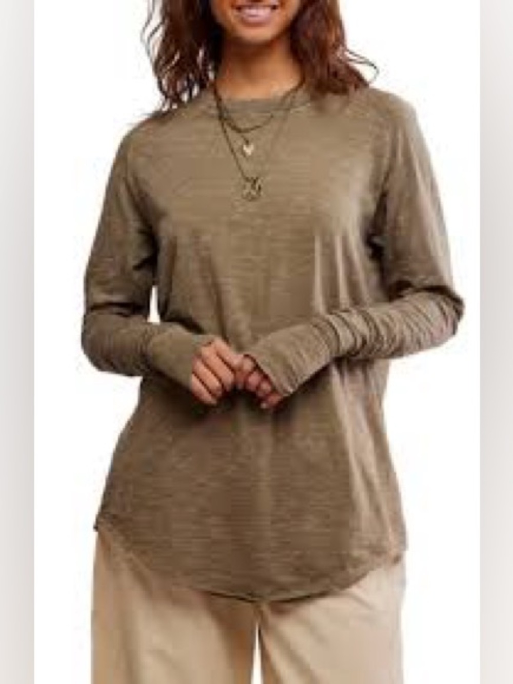 WE THE FREE ARDEN EXTRA LONG COTTON TOP IN BROWN/Green Small